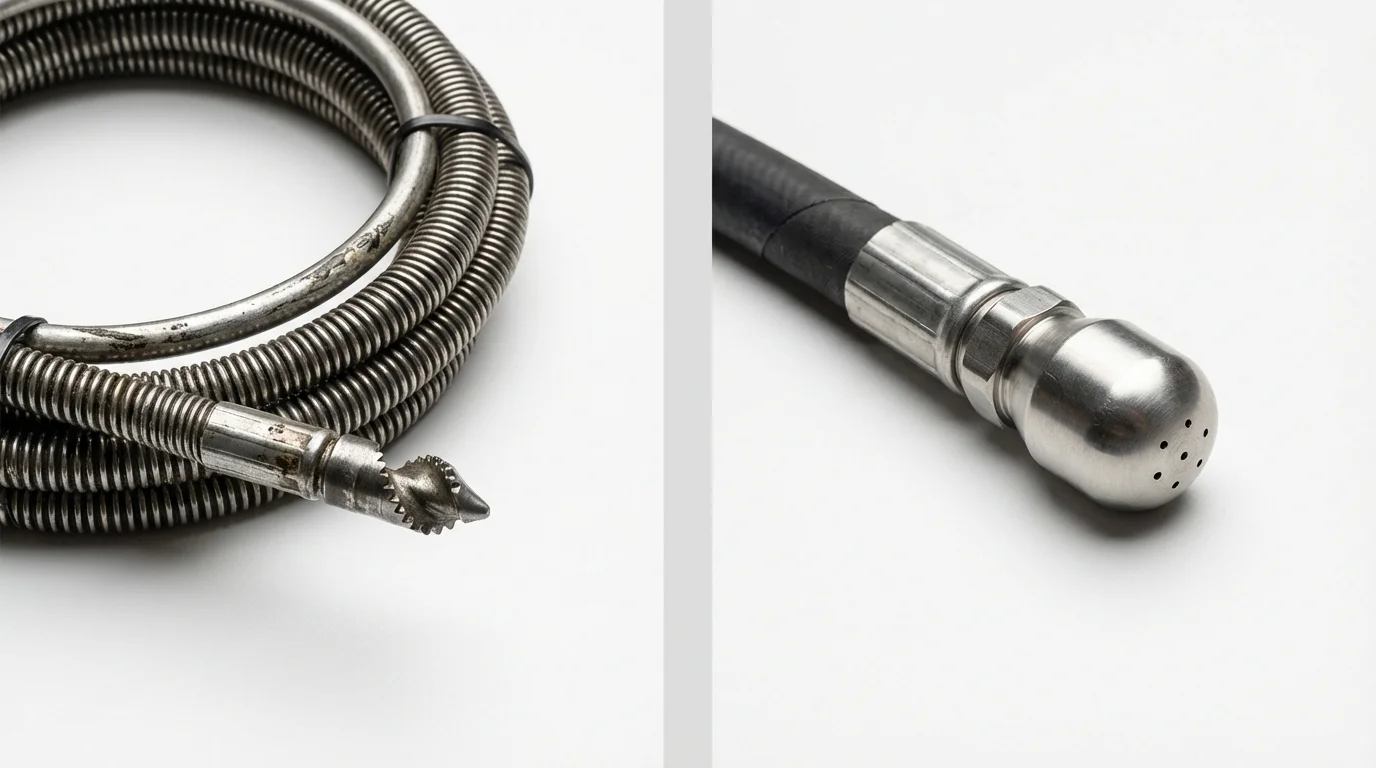 Drain snake cable and hydro jetting nozzle used for drain cleaning in Struthers, OH