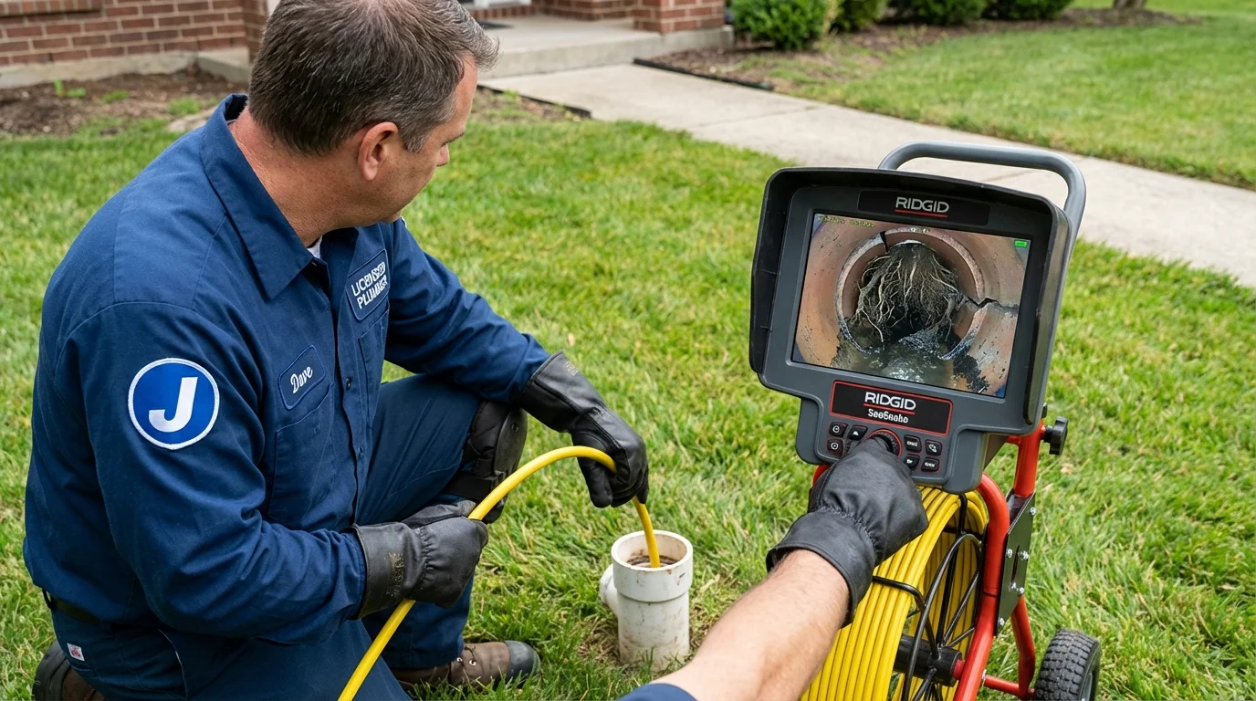 Sewer camera inspection being performed by Johns Plumbing LLC in Struthers